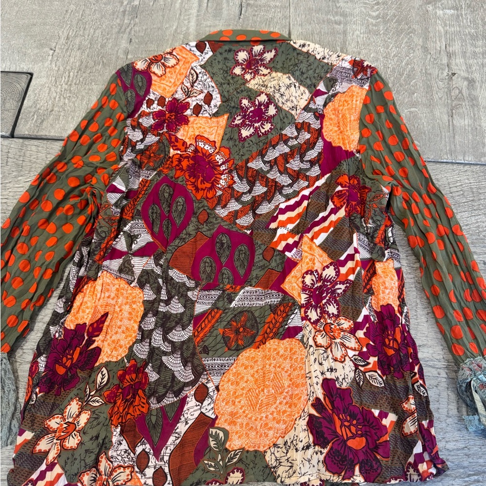 Jaipur Boho Patchwork Button Up Floral Fringe Blo… - image 7